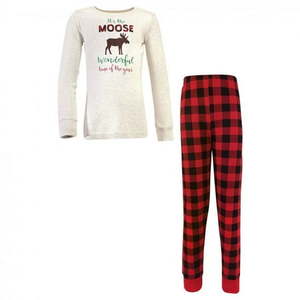 lot 1209 image: Hudson Baby Infant  Toddler and Kids Unisex Holiday Pajamas  Moose Wonderful Time Kids  18-24 Months - Retail $18