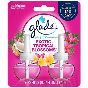 lot 1220 image: Glade PlugIns Air Freshener Refills  Exotic Tropical Blossoms  Infused with Essential Oils  .67 oz  2 Count - Retail $23