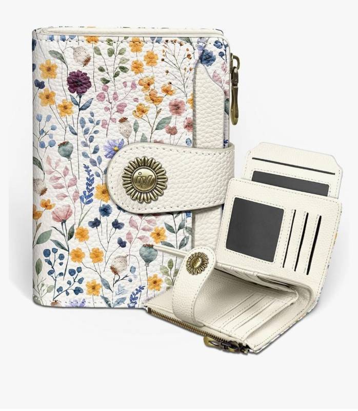 lot 16779 image: Floral Flowers Small Wallet Women RFID Blocking Bifold, Credit Card Holder, Zipper Coin Pocket, PU Leather, Compact, Travel, 4 ID Window, 14 Card Slots, Cash Purse, Ladies Woman Female Girls - Retail $19