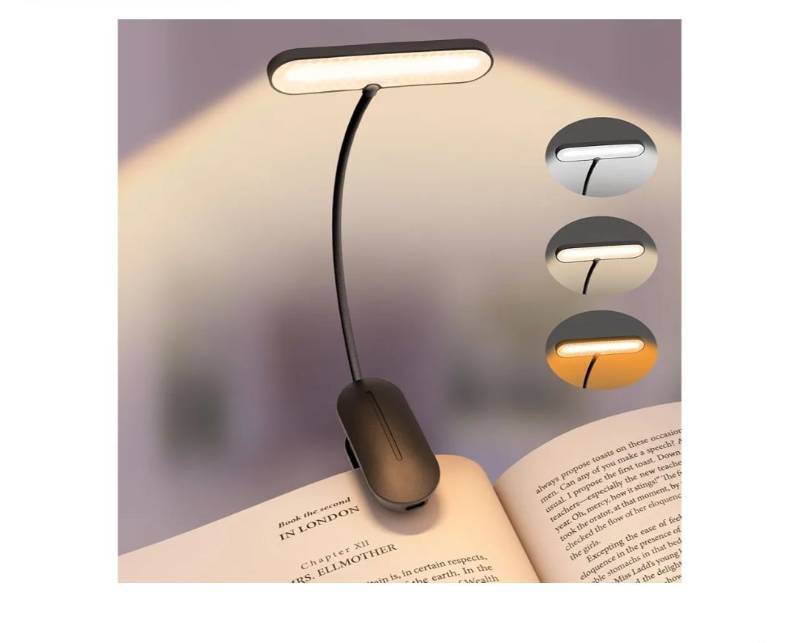 lot 16794 image: Clip-On Book Light for Reading at Night - Rechargeable 14 LEDs with 3 Color Modes & Stepless Dimming, Eye-Care USB-C Charging, 70-Hours, 360° Flexible Gooseneck - Perfect for Books, Bedtime Reading - Retail $6