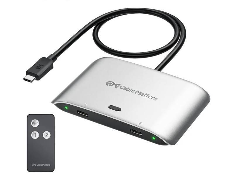 lot 16835 image: Cable Matters 20Gbps USB C KVM Switch for 2 Computers, Up to 8K30Hz on Windows, 4K60Hz on macOS, 140W PD, for Sharing a USB-CThunderbolt 4 Monitor or Dock (Not for Dock with an Attached Cable) - Retail $48