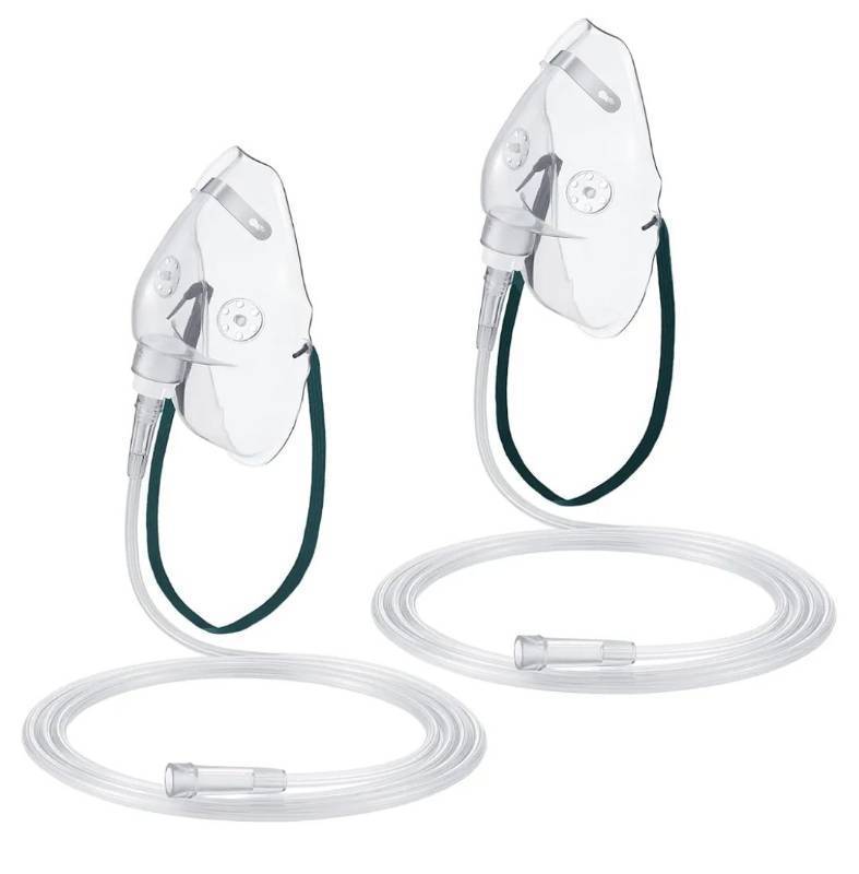 lot 16871 image: 2 PCS L Oxygen Mask with 6.6 Ft Tubing and Adjustable Elastic Strap, Adult Oxygen Mask with Tubing, Transparent Masks for Face Adult - Retail $9