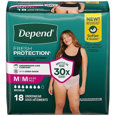 lot 16911 image: Depend Fresh Protection Adult Incontinence & Postpartum Underwear for Women - Maximum Absorbency - M - Blush - 18ct - Retail $16