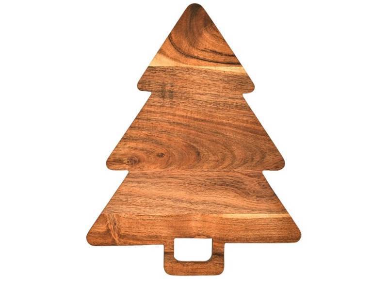lot 16922 image: Christmas Tree Shaped Wood Cutting Board for kitchen, Christmas Tree Wooden Serving Tray with Handle, Christmas Decoration Charcuterie Tree Boards 14L x 11W - Retail $20
