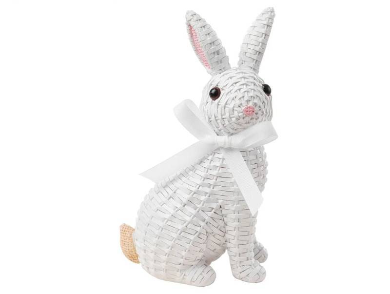 lot 16926 image: Easter Rabbit Decorative Ornament Resin Vine Weaving Effect Rabbit Sculpture Easter Party Decoration Easter Gift (8.1in White Seat) - Retail $16
