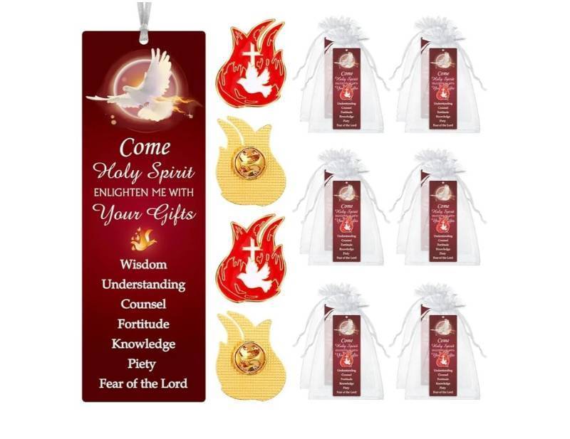 lot 16930 image: 36 Pcs 18 Sets Come Holy Spirit Pin and Bookmark Gift Bulk, Include 18 Come Holy Spirit Bookmarks 18 Flame Cross Pin for Pentecost Adult Church Party Favors - Retail $16