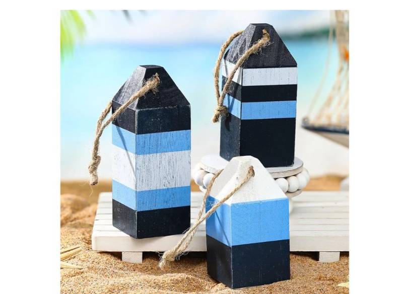 lot 16972 image: 3 Pcs Summer Nautical Decor Wooden Buoys Blocks Sign Coastal Beach Decor Ocean Sail Away Centerpieces for Table Home Wall Office Bedroom Party - Retail $10