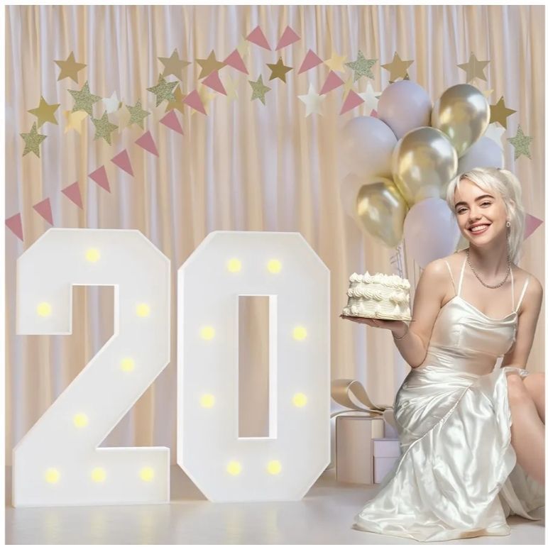 lot 17003 image: 20th Birthday Decorations Marquee Numbers, 2.3FT Large Light up Number 20 for Birthday Decorations, Number 20 Light up Numbers for Party Anniversary Decor Sign - Retail $36