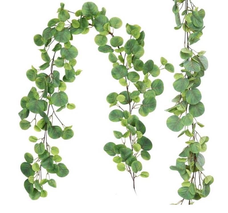 lot 17009 image: 2Pack Fake Big Eucalyptus Garland 5.6FT Artificial Apple Leaves Ivy Vine Greenery Faux Hanging Wreath Rattan for Home Office Wedding Garden Farmhouse Balcony Wall Window Outdoor Indoor Decor - Retail $24