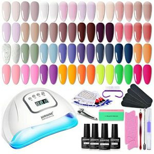 lot 58516 image: 36 Pieces Easy to Apply Gel Nail Polish Kit with U V Light Base Coat Top Matte Glitter Gel Polish for Salon and Home Use COLORS MIGHT NOT BE EXACT  - Retail $20