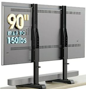 lot 58526 image: Table Top TV Stand with Height Adjustable TV Legs Replacement for Most 37-86 Inch Flat Curved TVs,Steel TV Base Feet Holds up to 150 lbs with Cable Management, Max VESA 800x600mm Black - Retail $27