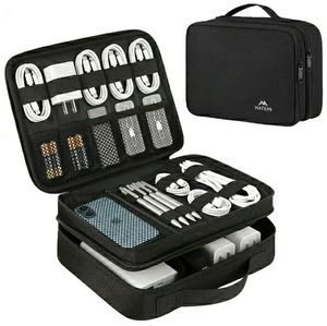 lot 58529 image: Electronics Organizer Travel Case, Water Resistant Cable Organizer Bag for Travel Essentials, Gifts for Men, Storage Bag for Camera Accessories, Phone, Cord & Tablet, Black - Retail $13