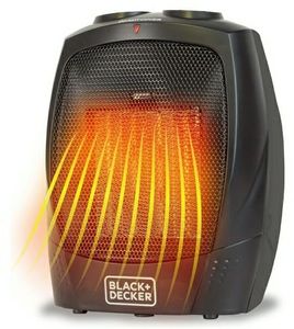 lot 58532 image: BLACKDECKER Personal Ceramic Heater, Space Heater for Office Desk, Home Office & Personal Use Desk, 2 Heat & Fan Only Settings, Adjustable Thermostat, BHDC201, Black - Retail $27