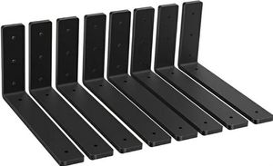 lot 58535 image: Heavy Duty Shelf Brackets, 8 Pack 12 Inch Black L Metal Shelving Brackets, 5mm Thick Rustic Shelf Support Bracket for DIY Open Shelving ( L 12 x H 6 x W1.5) - Retail $43