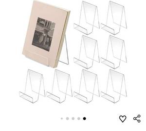 lot 58543 image: 12 Pack 6 x 4 Acrylic Book Display Stand Clear Book Stand Easel Tablet Holder, Display Stands for Album, CD, Music Sheets, Plate, Artworks, Phone, Tablet, Magazine, Postcard - Retail $25
