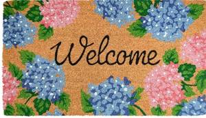 lot 58544 image: Door Mat 30x17 Inch, Vibrant Hydrangea Doormat Outdoor, Hydrangeas Outdoor Mat for Spring, Floral Doormat for Summer, Welcome Mat Floral, Coir Spring Door Mat - Retail $26