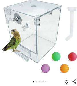lot 58563 image: Bird Bath Box,Parrot No-Leakage Bathtub for Cage Hanging Tube Shower Box Cage Accessory with Water Injector and Balls Toys for Small Pet Birds Canary Lovebirds Budgies(6 Pcs) - Retail $15