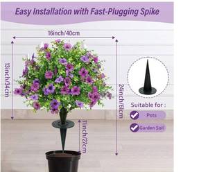 lot 58567 image: 24Inch Artificial Purple Flower Boxwood Topiary Tree Set of 2 with Ground Spike, UV-Resistant & Waterproof Faux Greenery Low Maintenance Decor for Garden Patio Porch Entryway Indoor Outdoor - Retail $50