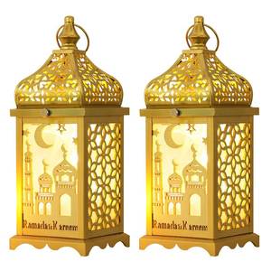 lot 58568 image: Ramadan Decorations for Home, 2Pcs 14 Decorative Candle Lantern for Tabletop Mantel Decor, Vintage Metal Lantern Candle Holders for Indoor Outdoor Decor, EID Mubarak Gift - Retail $29