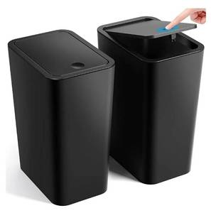 lot 58572 image: Bathroom Trash Can with Lid, 2 Pack 4 Gallons15 Liters Garbage Can with Pop-Up Lid, Small Plastic Trash Can, Slim Trash Bin Waste Basket. - Retail $25