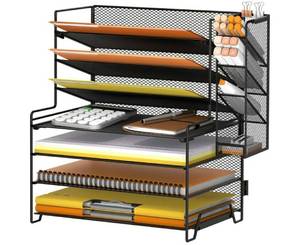 lot 58580 image: 7 Tier Desk Organizer, Desk File Organizer with Pen Holder, Paper Organizer for Desk, Desk Organizers and Accessories for Home Office School. - Retail $22