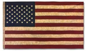 lot 58582 image: Vintage USA Flag - 3x5ft Tea Stained Embroidered Flag. - Retail $30