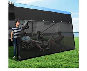 lot 58595 image: RV Awning Sun Shade Screen with Zipper, Upgrade 600D Oxford Top  8.11oz Denser Mesh Bottom, 95% UV Protection, Easy Install Sunscreen Shade Complete Kits for Trailer Awning 9 x 173 - Retail $100