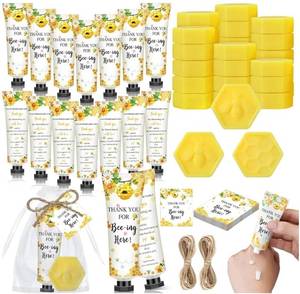 lot 58607 image: 50 Pcs  25 Sets Bee Themed Baby Shower Favors for Guests Sweet As Can Bee Bridal Shower Gift a Little Honey Is on The Way Hand Cream Honeycomb Soaps Party Favor Return Gift for Gender Reveal - Retail $30