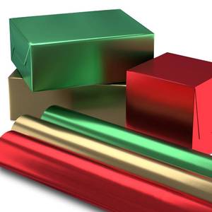 lot 20168 image: Hallmark Christmas Wrapping Paper Rolls - Solid Red, Green, Gold Metallic Foil Gift Wrap Paper (Set of 3 Rolls 60 sq. ft. ttl.) for Holiday Parties, Hanukkah, Winter Weddings