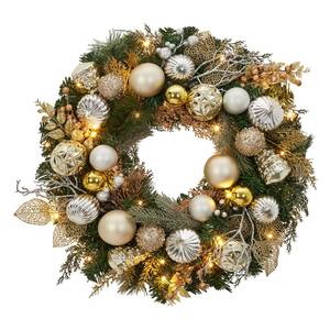 lot 20173 image: Garveehome 24 in Christmas Wreath With Lights for Front Door, Pre-Lit Christmas Wreath, Battery Operated, Lighted Xmas Door Wreath with Ball Ornaments for Christmas Door Fireplace Decor, Gold & Silver
