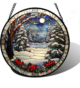 lot 20178 image: DASTOLL Stained Glass Window Hanging Christmas Tree Winter Snow Night Scenery 7.8 - Suncatcher Door Garden Kitchen Sun Catcher Home Decor Birthday for Mom Men Woman Friend Tom