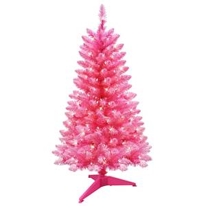 lot 20181 image: Puleo International 4ft Pre-Lit Fashion Pink Pine Artificial Christmas Tree with 150 Clear Lights, 196 Realistic Dense Branch Tips, Easy Setup Artificial Trees with Sturdy Stand