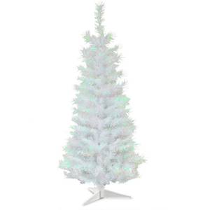 lot 20184 image: National Tree Company 3 ft Unlit White Iridescent Tinsel Mini Artificial Christmas Tree, 88 Tips, Includes Stand