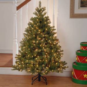 lot 20186 image: National Tree Company 4.5 ft Pre-Lit Downswept Douglas Fir Artificial Christmas Tree, 450 Clear Lights, 525 Tips, Includes Stand, Green