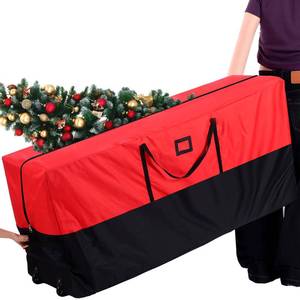 lot 20189 image: Frienda Rolling Christmas Tree Storage Bag, Fits Up to 9 ft. Tall Xmas Tree,67.7 x 30 x 19.7, Christmas Bag with Wheels Extra Large Heavy Duty Storage Container(Red,Black)