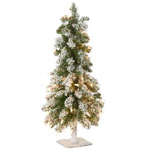 lot 20191 image: National Tree Company 2 ft Pre-Lit Snowy Downswept Forestree Mini Artificial Christmas Tree, 50 Clear Lights, 130 Tips, Metal Plate Base, Green