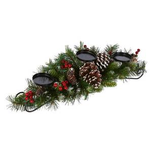 lot 20195 image: National Tree Company 30 in Unlit Frosted Berry Artificial Christmas Centerpiece, Christmas Decoration For 3 Pillar Style Candles, with Red Berries, Pinecones, 58 Tips, Green
