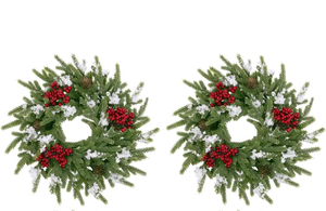 lot 20204 image: UArtlines 2 Pcs Small Christmas Wreath for Kitchen Cabinets, 13 Mini Pine Needle Winter Wreaths with Red Berries for Holiday Window Door Wall Chair Xmas Indoor Outdoor Decoration