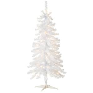 lot 20210 image: National Tree Company 4 ft Pre-Lit Mini Artificial Christmas Tree, White Iridescent Tinsel, 70 Clear Lights, 110 Tips, Includes Stand