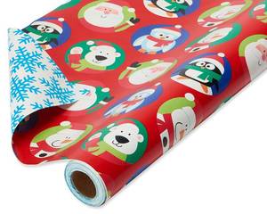 lot 20215 image: American Greetings Jumbo Kids Christmas Reversible Wrapping Paper Roll, Red and Blue Holiday Gift Wrap (175 sq. ft., 1 Extra Large Roll-30 in. x 70 ft.) Penguins, Polar Bears, Santa, Snowflakes