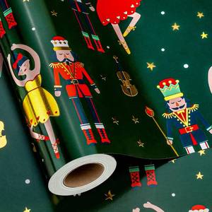 lot 20216 image: MAYPLUSS Pink Reversible Christmas Wrapping Paper, Girl Wrapping Paper, Metallic Foil Santa, Reindeer, Joy Candy, and Snowflake Pattern Festive Gift Wrap