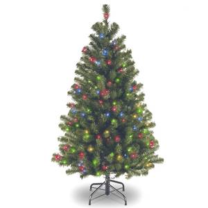 lot 20226 image: National Tree Company 4.5 ft Pre-Lit North Valley Spruce Artificial Christmas Tree, 200 Multicolor Lights, 398 Tips, Includes Stand, Green