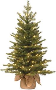 lot 20229 image: National Tree Company 3 ft Pre-Lit Nordic Spruce Mini Artificial Christmas Tree, 100 Clear Lights, 363 Tips, Burlap Base, Green