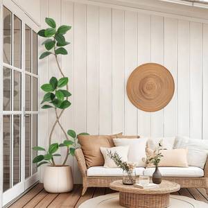 lot 20236 image: 6 ft Artificial Plant Rubber Tree with off wh ite Sphere Resin Planter & Stone Faux Fiddle Leaf Fig Tree Indoor Artificial Tree Tall Plant Fake Tree Tropical Large Floor Tree Real Touch for Home Decor