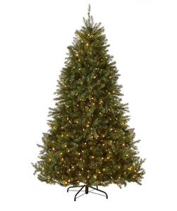 lot 20245 image: National Tree Company 7.5 ft Pre-Lit Dunhill Fir Artificial Christmas Tree, 700 LED Lights, 2,514 Tips, Foot Pedal, 10 Light Functions, Includes Stand, Green