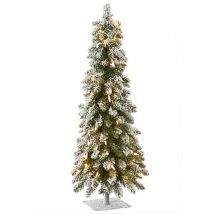 lot 20246 image: National Tree Company 3 ft Pre-Lit Flocked Downswept Forestree Mini Artificial Christmas Tree,50 Clear Lights, 198 Tips, Metal Plate Base, Green