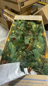 lot 21113 image: Best Choice Products 9ft Pre-Lit Christmas Garland Holiday D�cor for Stairs, Mantel, wPine Cones, 2-in-1 White & Multi LED Lights - Retail $0
