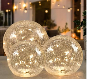 lot 21120 image: Crackle Globe LED Lamp Battery Operated Gold Mercury Glass Ball Light for Festival Christmas Decoration, Living Room Indoor Decor (3 Sizes Available) - Retail $0