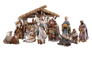 lot 21130 image: Bethlehem Nights Christmas Nativity Scene Figurines with Creche, 12 Piece Set