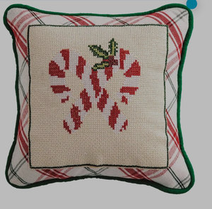 lot 21131 image: Mud Pie Christmas Candy Cane Needlepoint Pillow - Retail $0